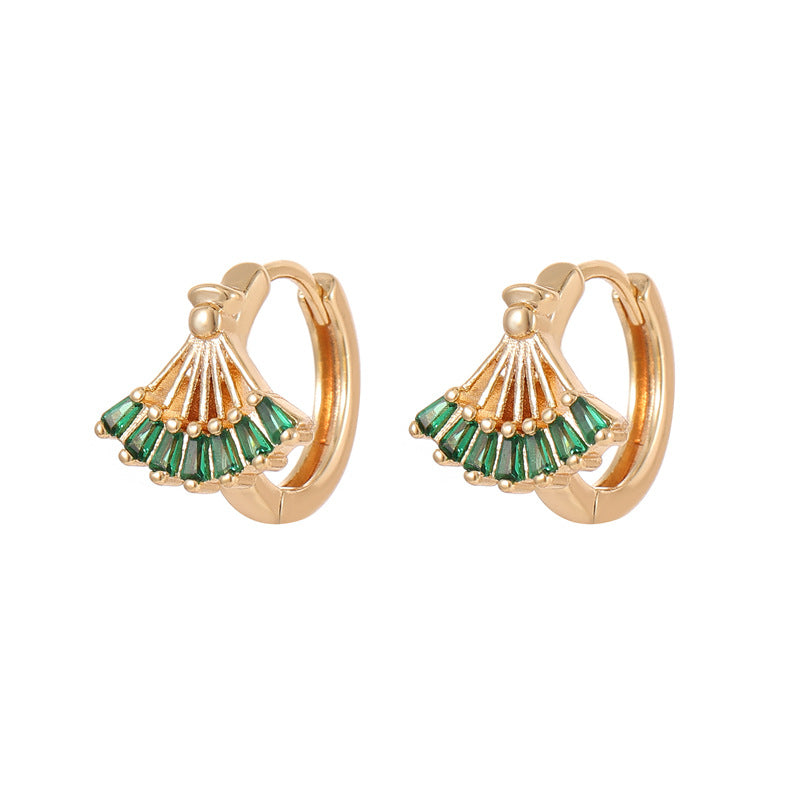 4 boucles d'oreilles créoles en éventail trapèze ornées de strass 14K GF