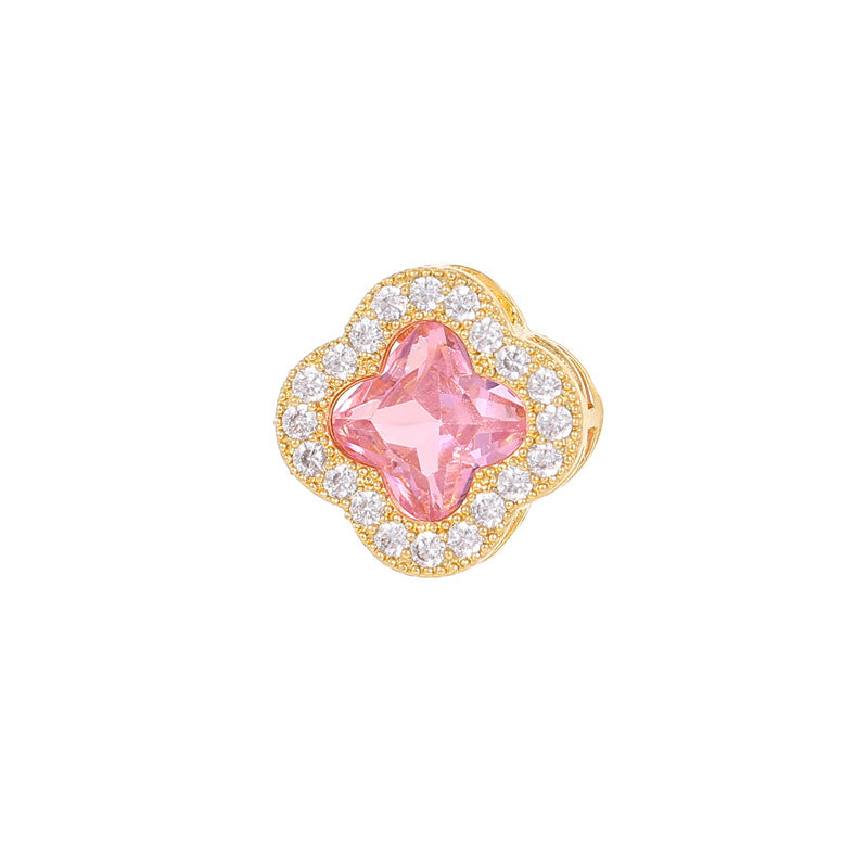 Pendentif à breloque florale 2 lunes orné de strass 14K GF