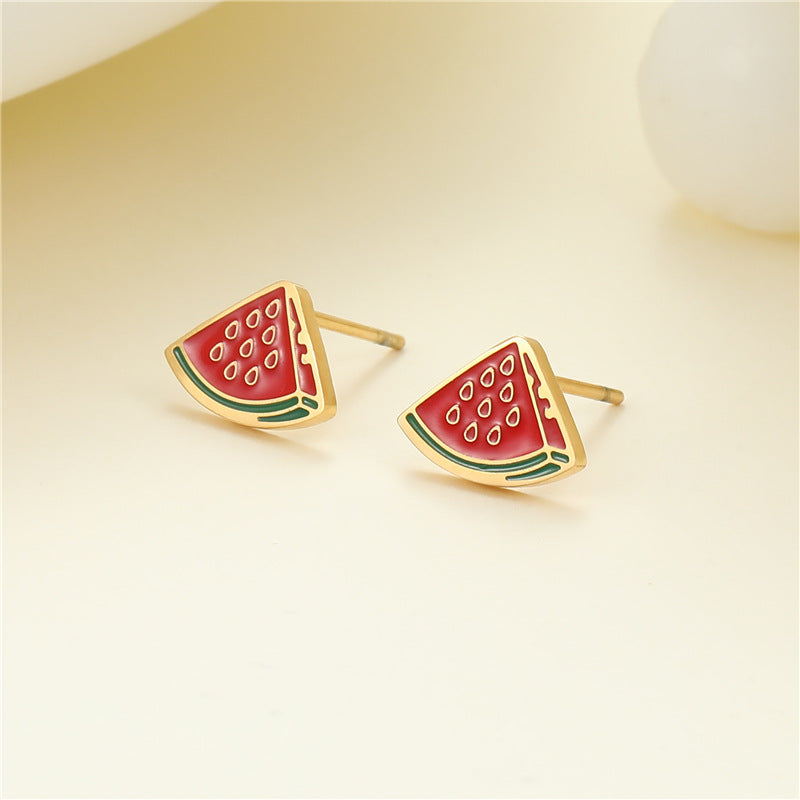 4 Émail Époxy Trèfle à quatre feuilles Orange Pastèque Floral Papillon Carré Coeur Cactus Boucles d’oreilles à tige 14K GF Strass Embelli Boucle d’oreille