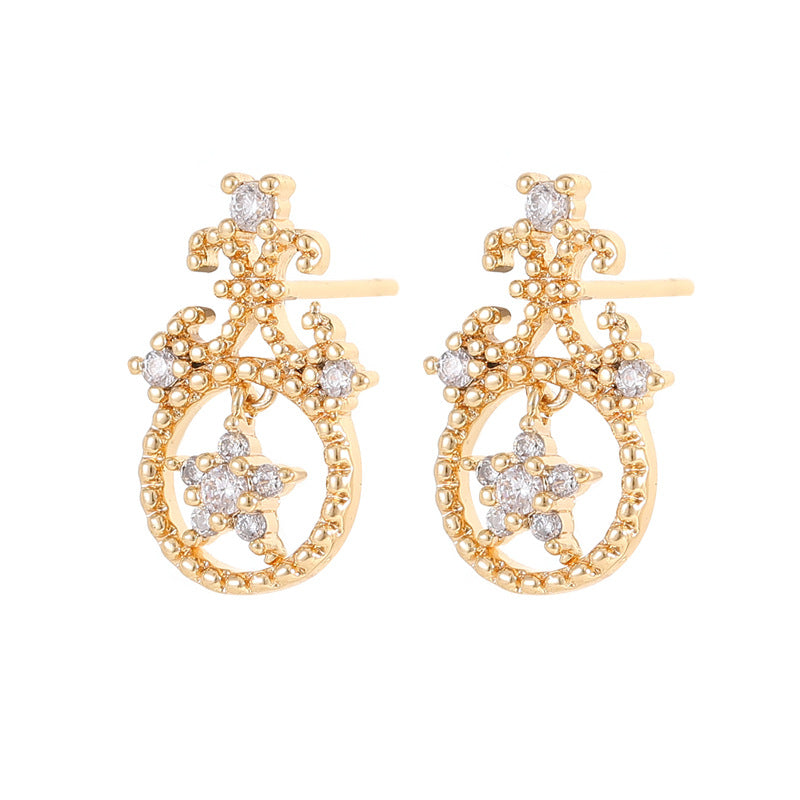 Boucles d'oreilles à tige florales à 4 baleines, ornées de strass GF 14 carats