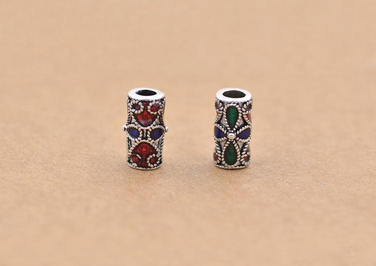 Sterling Silver Enamel Epoxy Column Pipe Bead Spacer with Loop S925 Finding