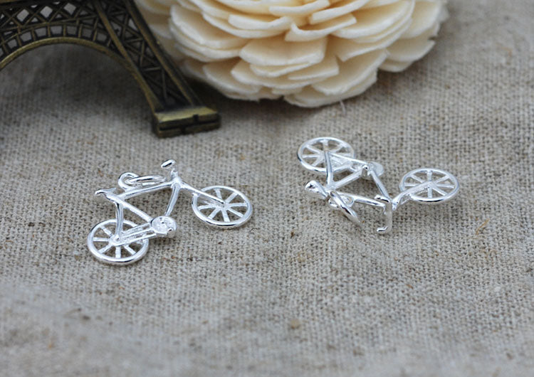 Sterling Silver Tiny Bicycle Charm Pendant S925 Finding