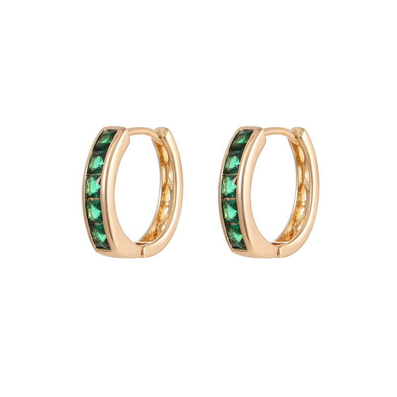 4 Round Hoop Earrings Rhinestone Embellished 14K GF Earing