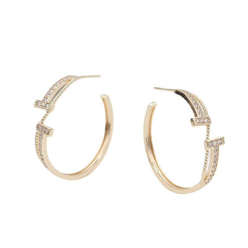 4 boucles d'oreilles demi-cercle double T ornées de strass 14K GF Earing