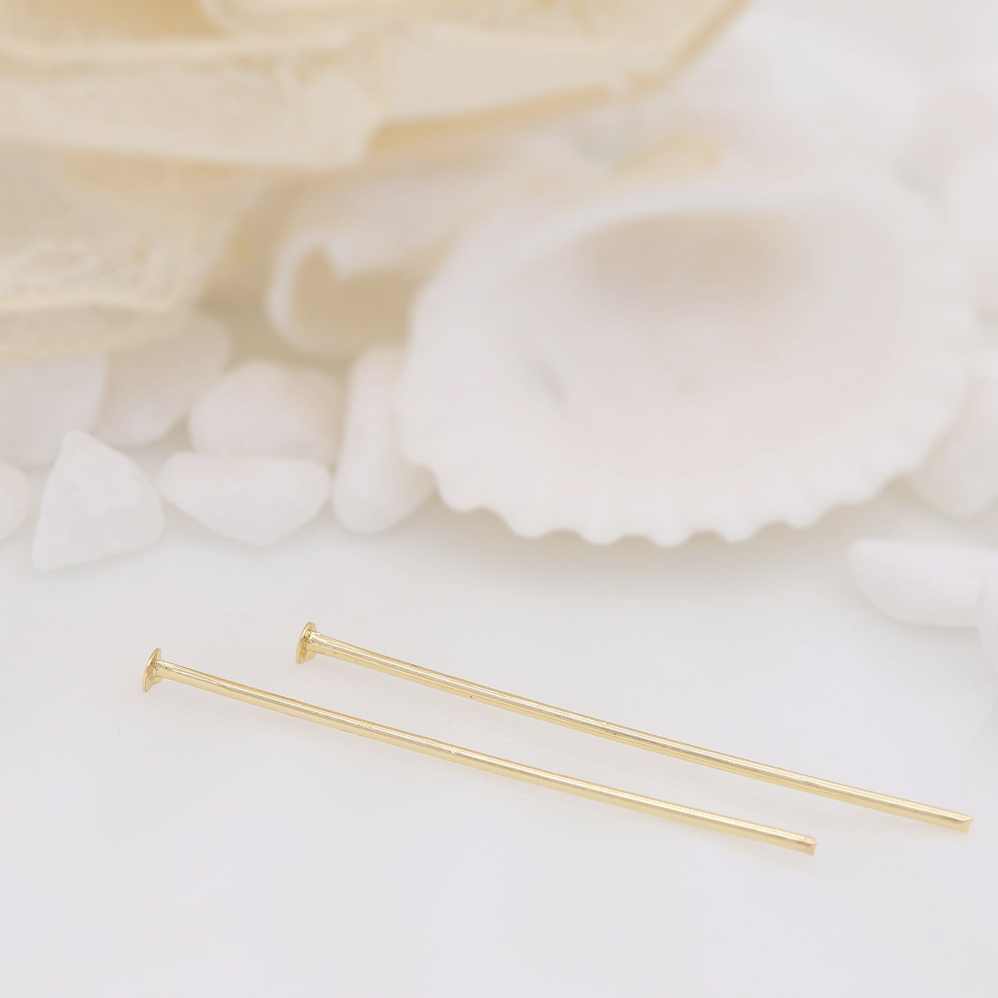 Bulk 100 Plain T Flat Top Round Bead Eye Pin Head Pins 14K GF