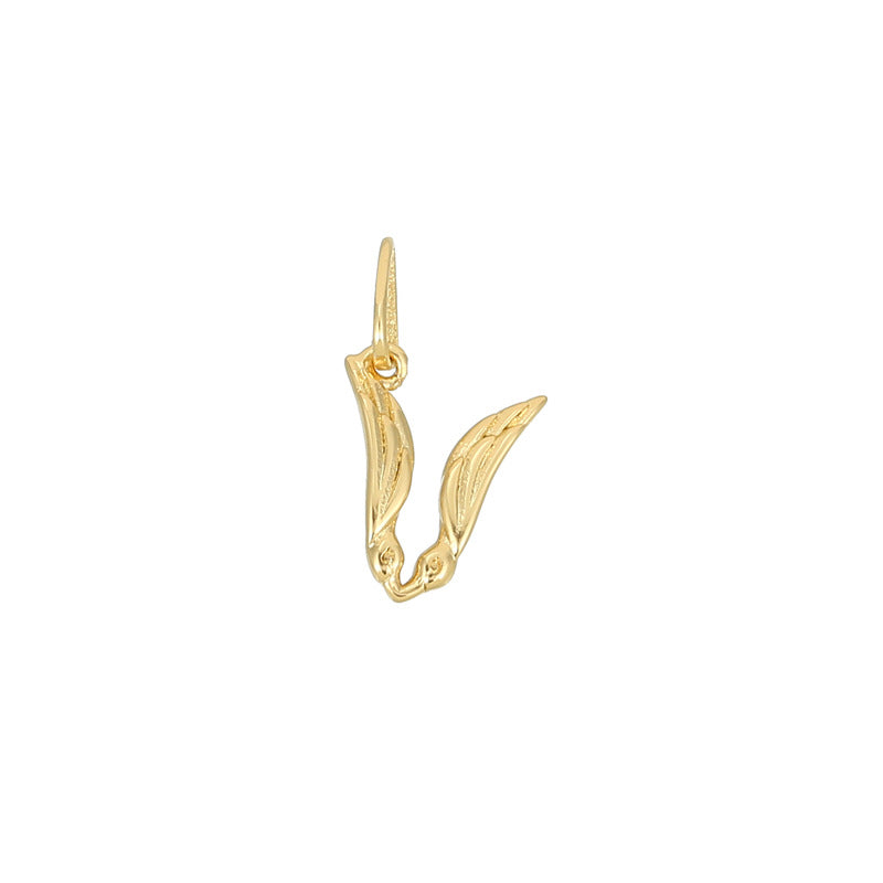 Pendentif à breloque AZ avec 2 ailes de cygne et initiales de l'alphabet 14K GF