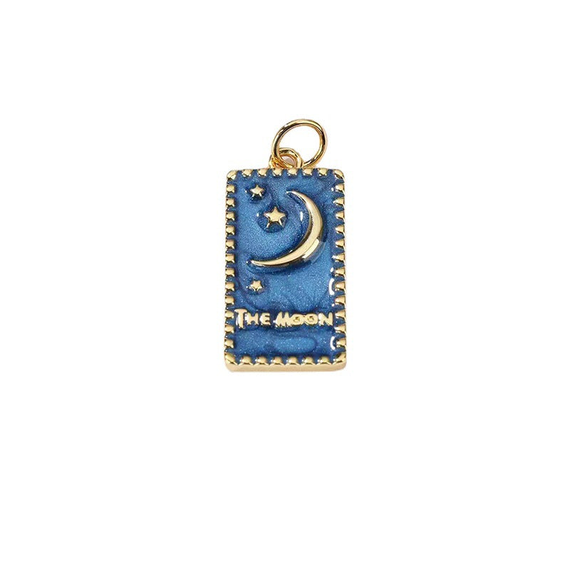 Pendentif à breloque rectangle 2 étoiles de lune émail époxy 14K GF