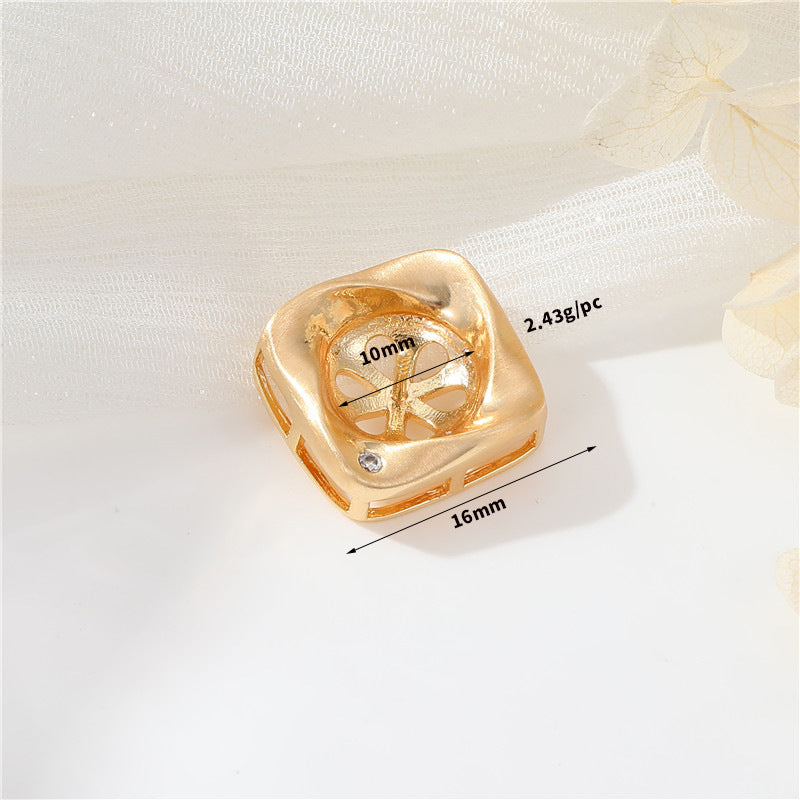 2 Château Couronne Feuille Carré Bateau Charme Pendentif Strass Embelli 14K GF Demi-Percé Perle Perle Vierge