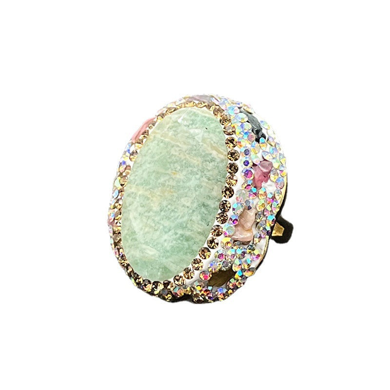 Bague en pierre précieuse naturelle à cercle ouvert ornée de strass 14K GF