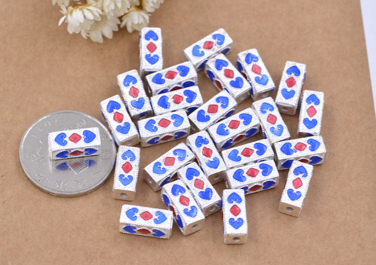 Sterling Silver Enamel Epoxy Heart Cuboid Bead Spacer S925 Finding