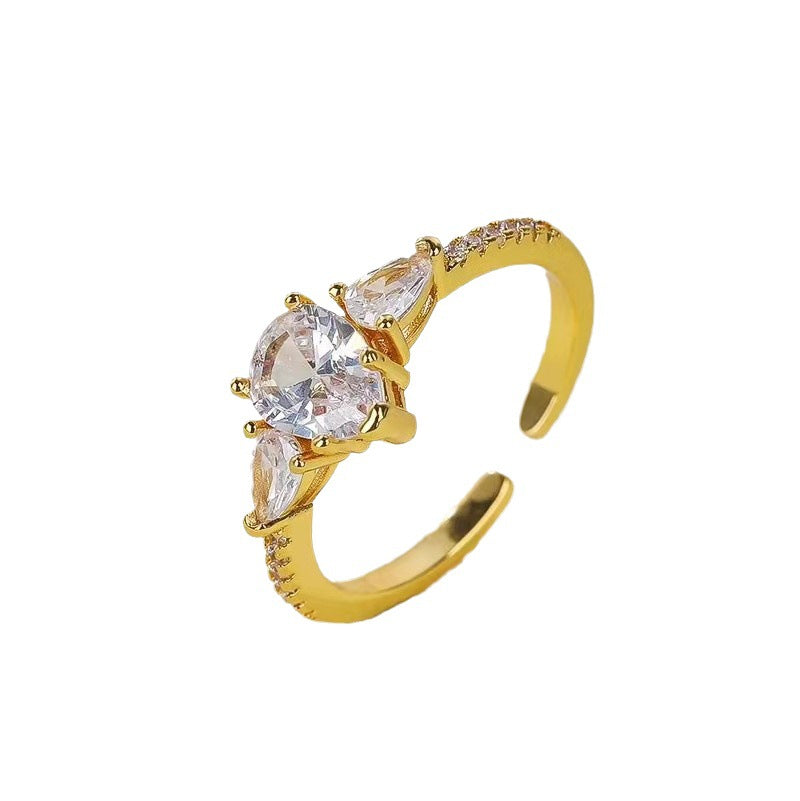 2 offene Kreis-Wassertropfen-Statement-Ringe mit Strasssteinen verziert, 14-karätiges GF