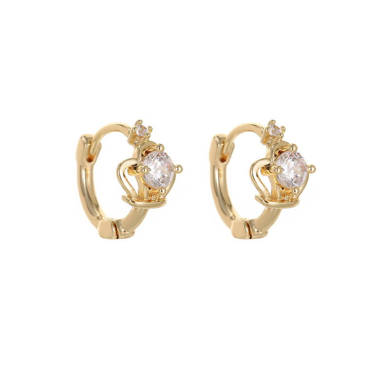 Boucles d'oreilles rondes en forme de tortue, 4 couronnes, nœud papillon, arbre floral, cœur, ornées de strass, 14K GF