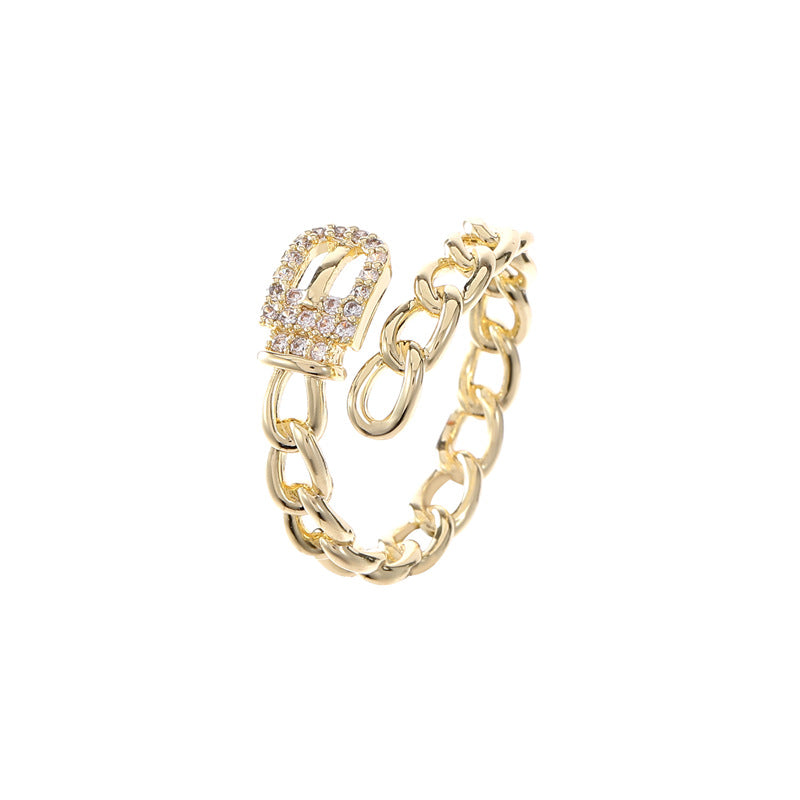 2 anneaux de déclaration ornés de strass, chaîne à cercle ouvert, étoile, lune, cœur, 14K GF