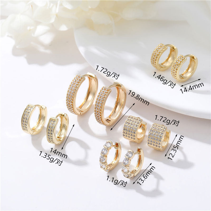 4 Chunky Round Hoop Earrings Rhinestone Embellished 14K GF Earing