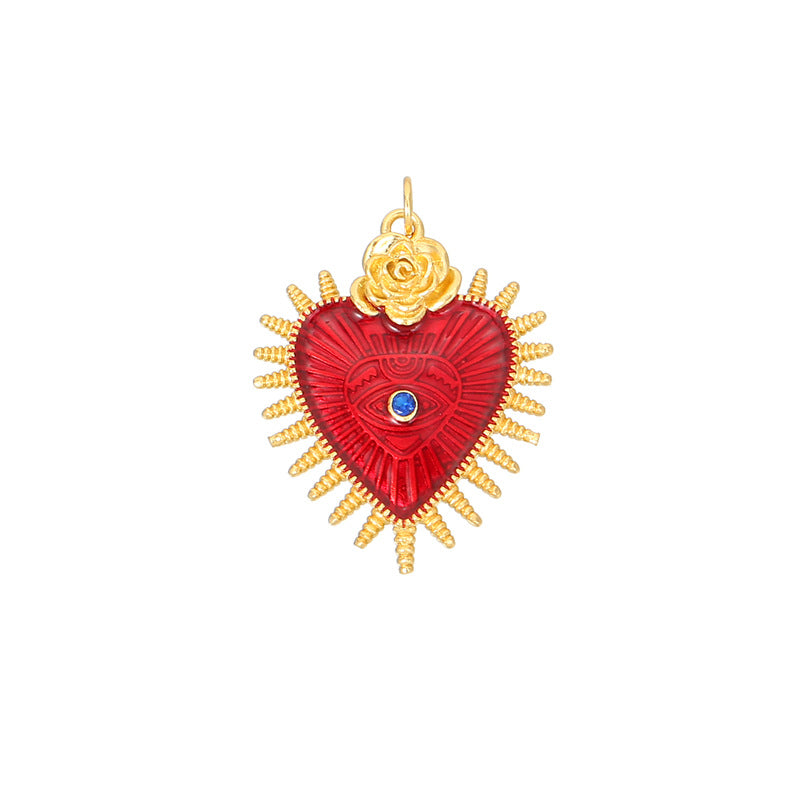 Pendentif à breloque 2 cœurs en émail époxy 14K GF strass embelli