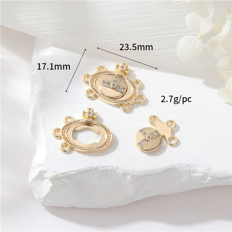 2 Saturn Crown Cable Chain Floral Wheel Lock OT Clasp 14K GF Resin Pearl Rhinestone Embellished Clasps Connector