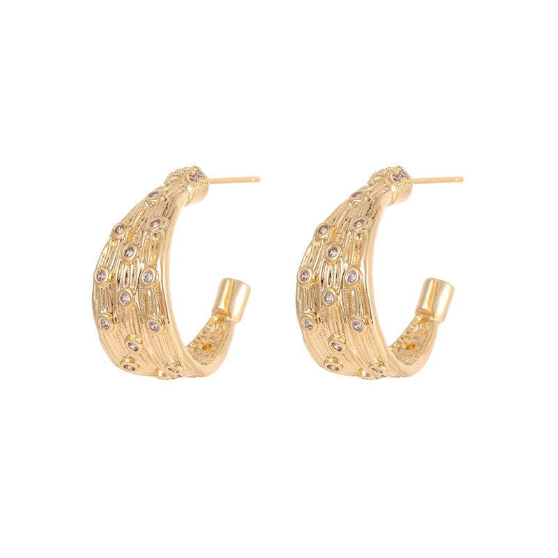 4 boucles d'oreilles à tige épaisses en demi-cercle ornées de strass 14K GF Earing