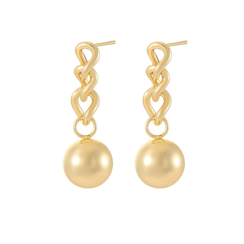 4 Cable Chain Cone Sphere Drop Charm Stud Earrings 14K GF Earing