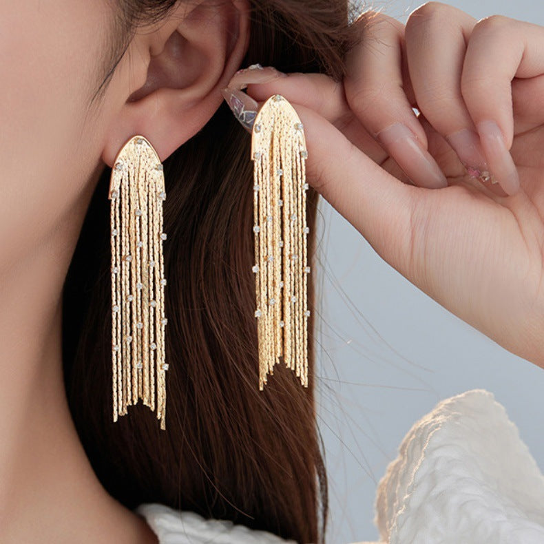 4 boucles d'oreilles à pampilles en chaîne serpent, ornées de strass, boucles d'oreilles 14K GF