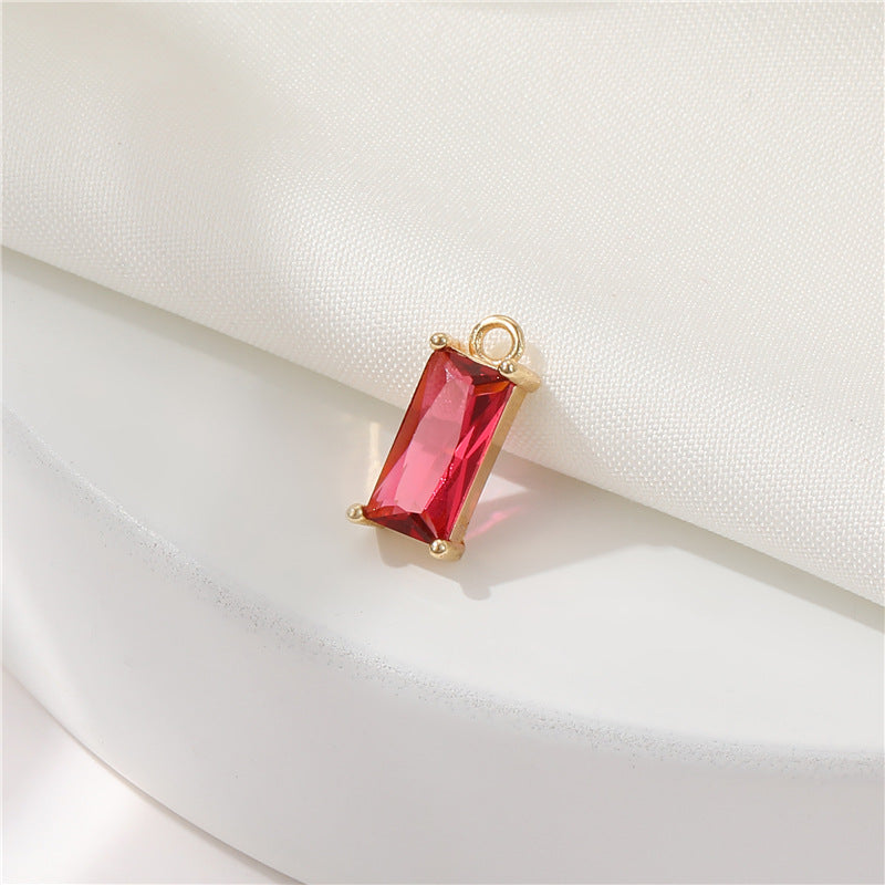 2 Waterdrp Rectangle Charm Pendant Rhinestone Embellished 14K GF