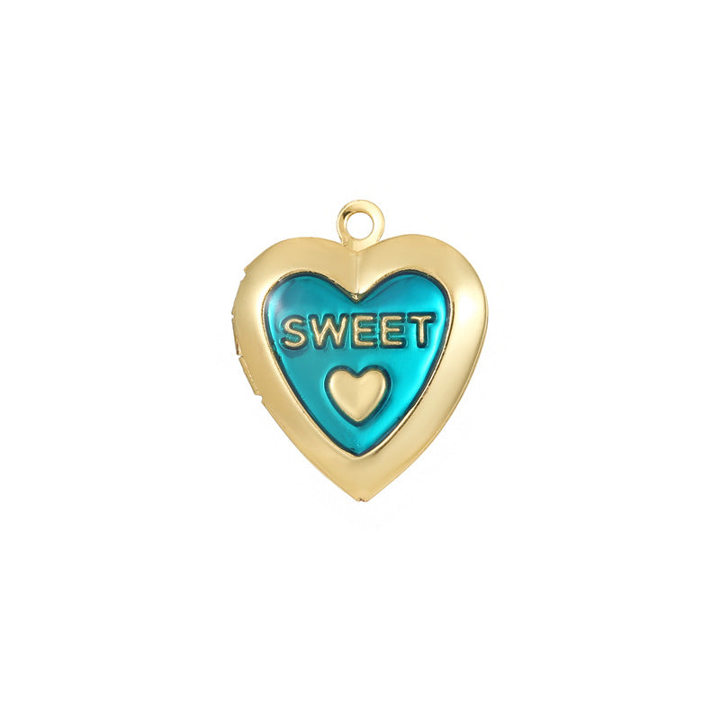 Pendentif à breloque médaillon photo 2 cœurs émail époxy 14K GF