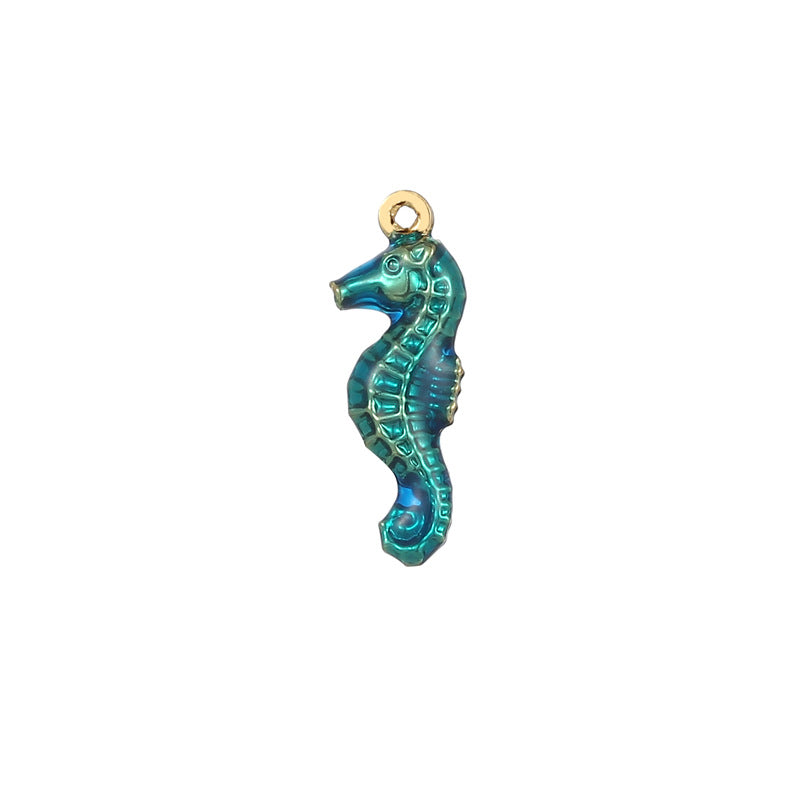 2 Pendentif de charme hippocampe émail époxy 14K GF