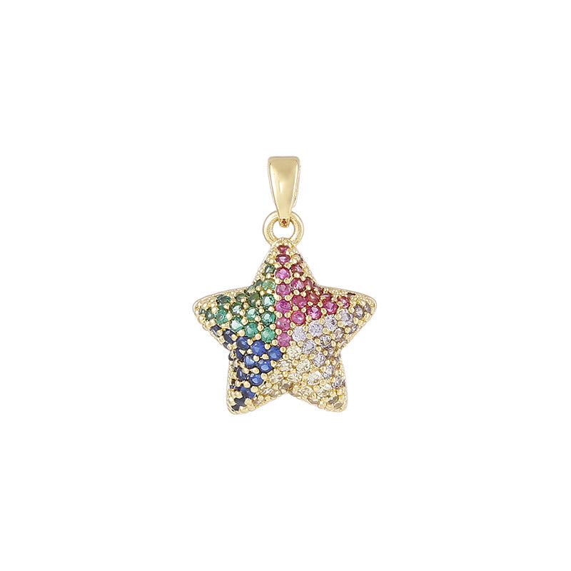 Pendentif à breloque 2 étoiles orné de strass 14K GF