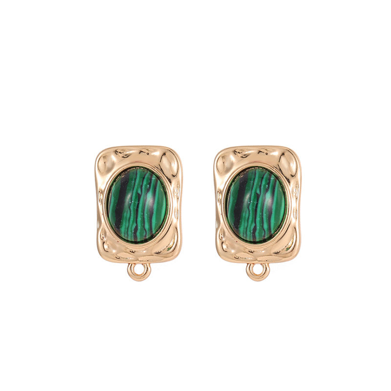 4 boucles d'oreilles ovales rectangulaires rondes avec boucle Malachite Turquoise Shell embellie 14K GF Earing