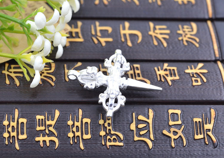 Sterling Silver Tiny Crossing Vajra Subduing Demonic Pestle Charm Pendant S925 Finding