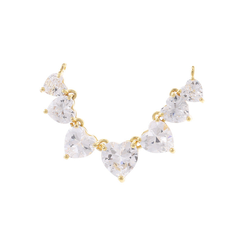 2 chaînes à griffes à double boucle, connecteur à maillons ronds en forme de cœur, strass embelli 14K GF