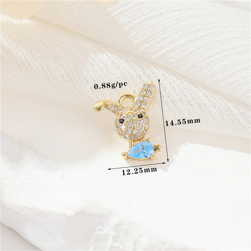 2 pendentif à breloque éléphant lapin conque strass embelli 14K GF
