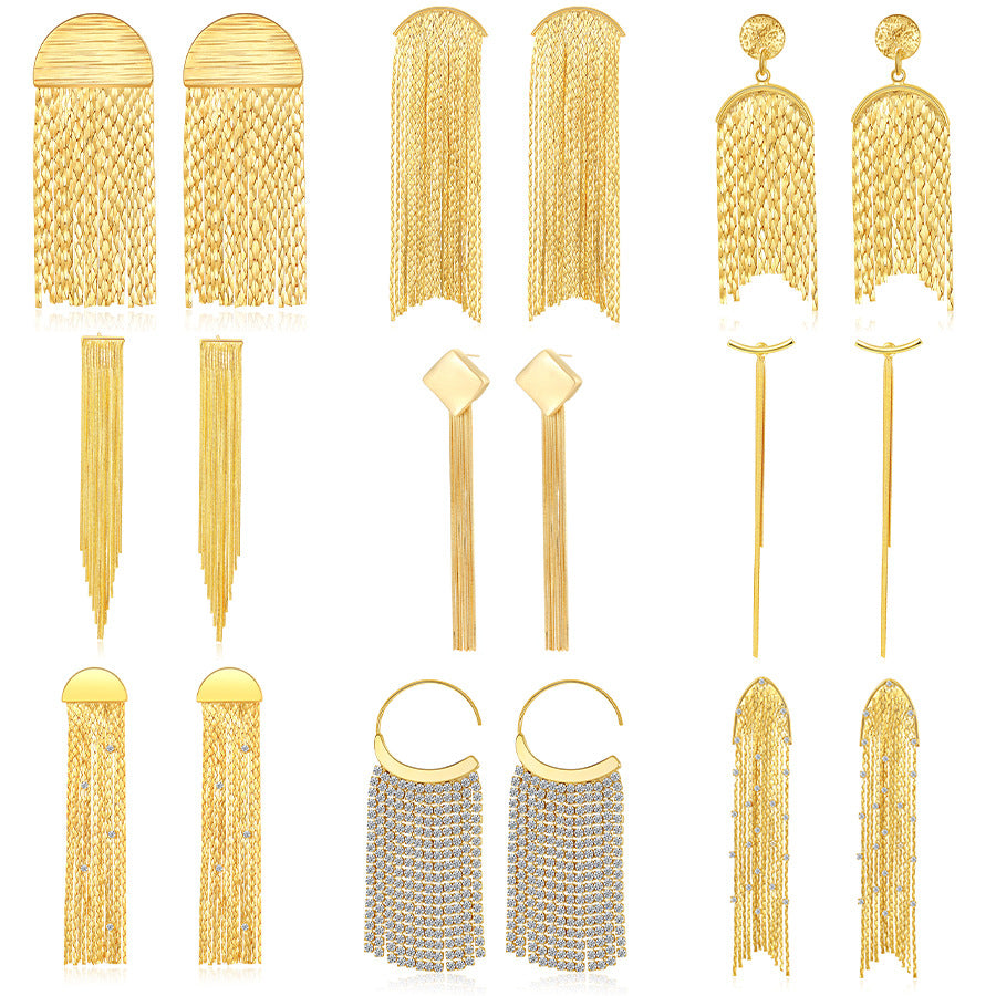 4 boucles d'oreilles à pampilles en chaîne serpent, ornées de strass, boucles d'oreilles 14K GF