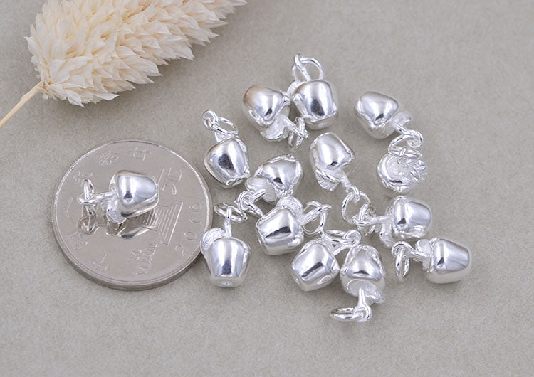 Sterling Silver Tiny Glossy Apple Charm Pendant S925 Finding