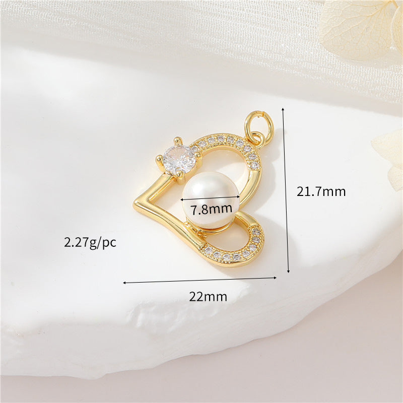 Pendentif à breloque 2 cœurs avec perles en strass ornées de perles 14K GF