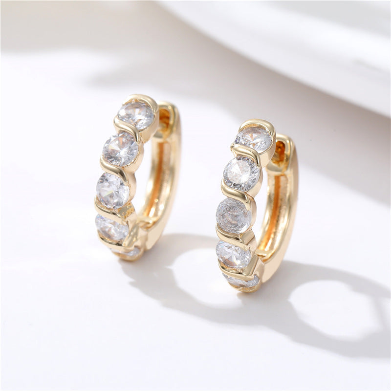 4 Chunky Round Hoop Earrings Rhinestone Embellished 14K GF Earing