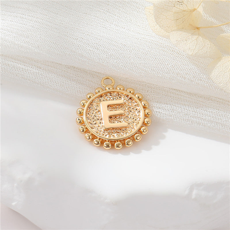 2 perles rondes à bord de pièce de monnaie initiale Alphabet AZ Charm Pendentif 14K GF