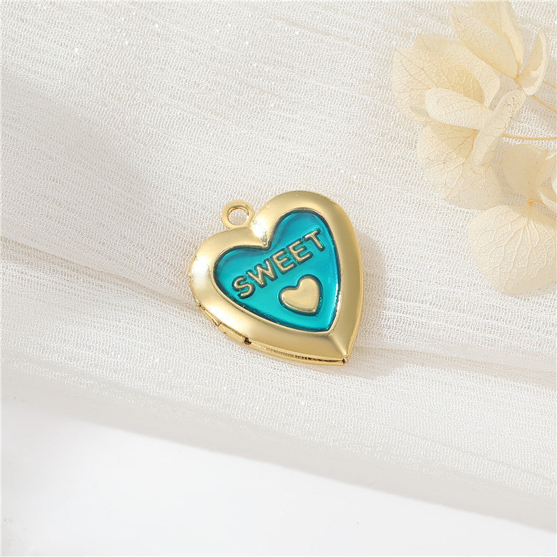 Pendentif à breloque médaillon photo 2 cœurs émail époxy 14K GF