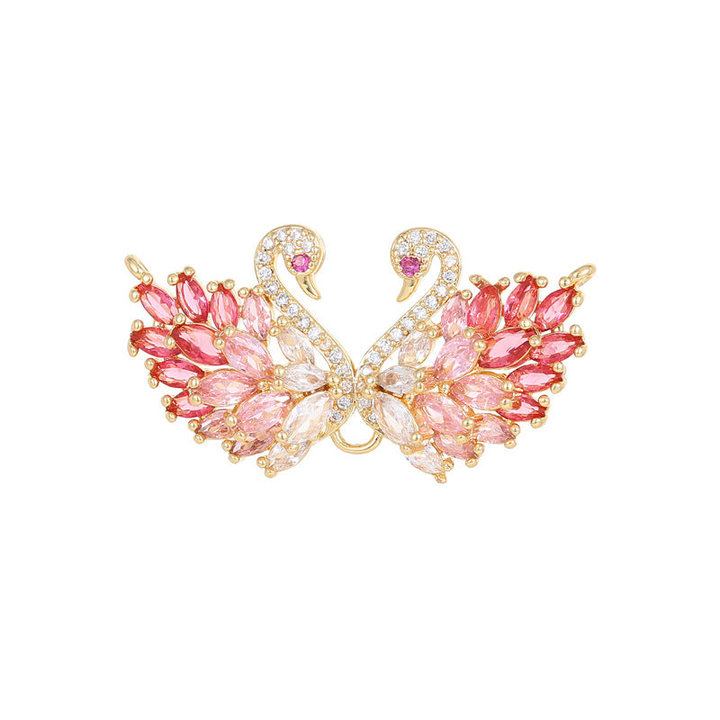 2 pendentif à breloque nœud papillon en forme de cygne orné de strass 14K GF