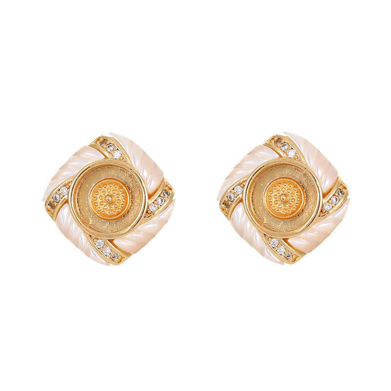2 pendentifs à breloque carrés boucles d'oreilles clous d'oreilles coquille strass embelli 14K GF perle semi-percée perle vierge