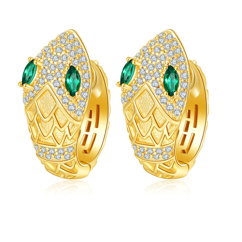 4 boucles d'oreilles créoles serpent ornées de strass 14K GF Earing