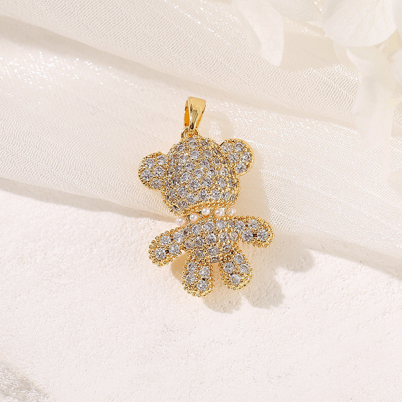 Pendentif à breloque 2 ours orné de strass 14K GF