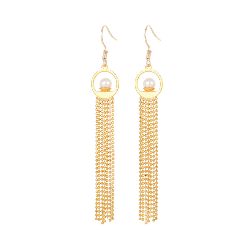 Boucles d'oreilles à crochet et pampilles à 4 chaînes de perles, 14 carats, GF