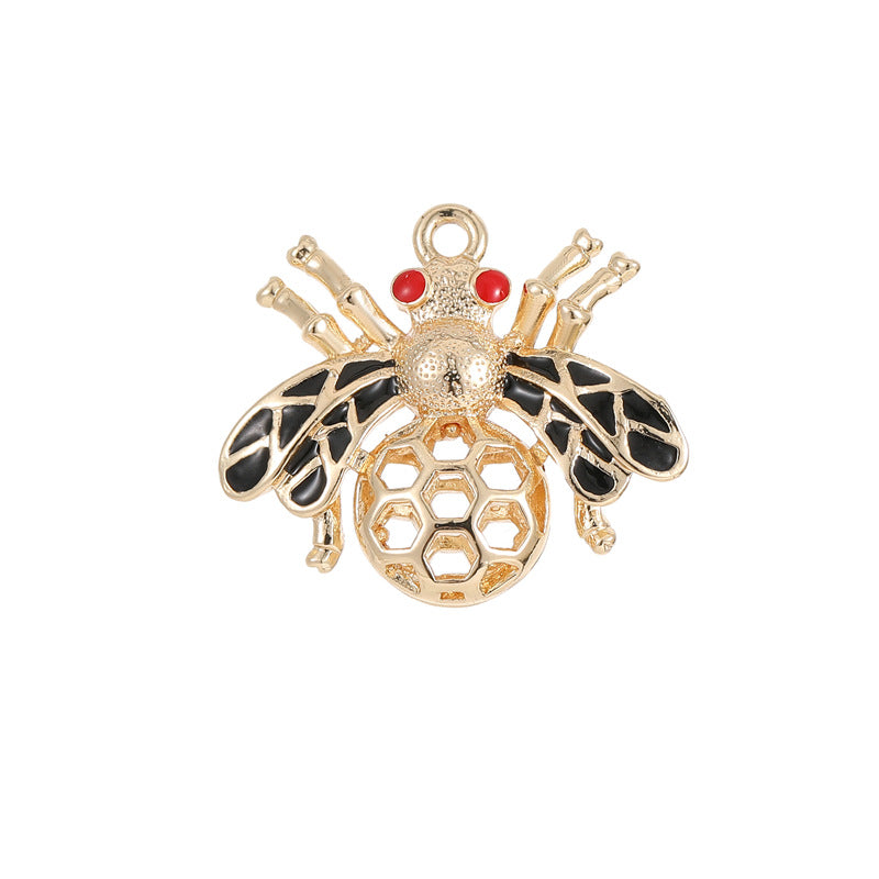 2 pendentifs à breloques en forme d'abeille et de feuilles rondes creuses 14K GF