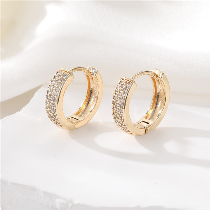 4 boucles d'oreilles créoles rondes ornées de strass 14K GF Earing