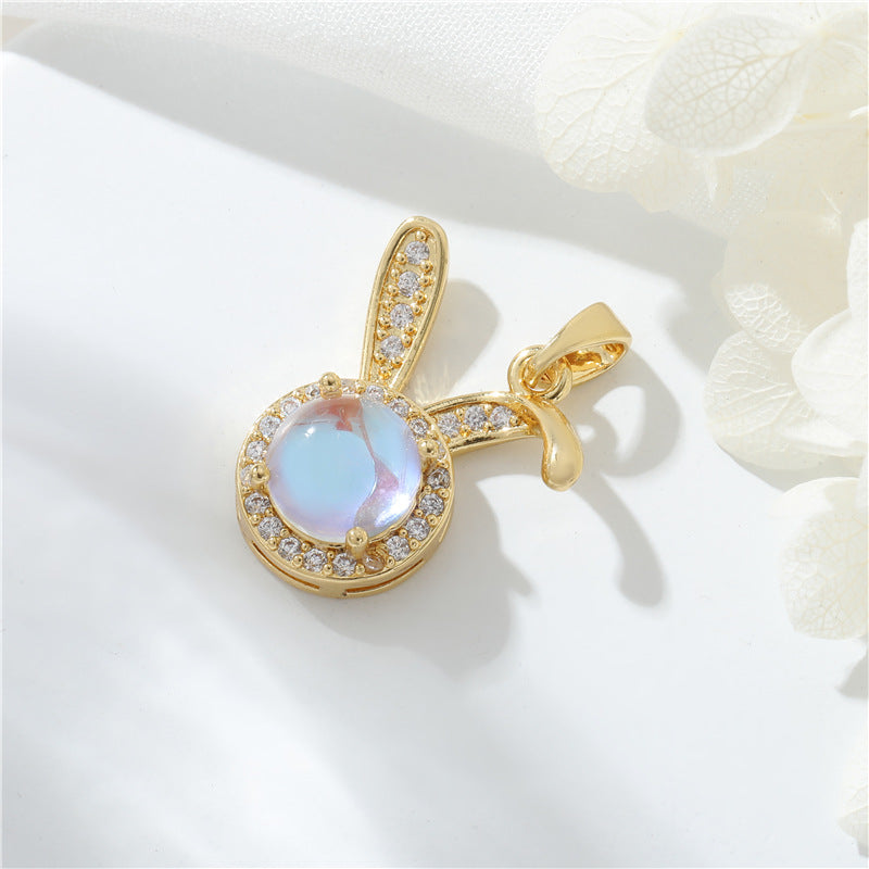 2 pendentifs à breloques lapin ornés de strass 14K GF