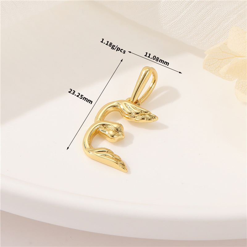 Pendentif à breloque AZ avec 2 ailes de cygne et initiales de l'alphabet 14K GF