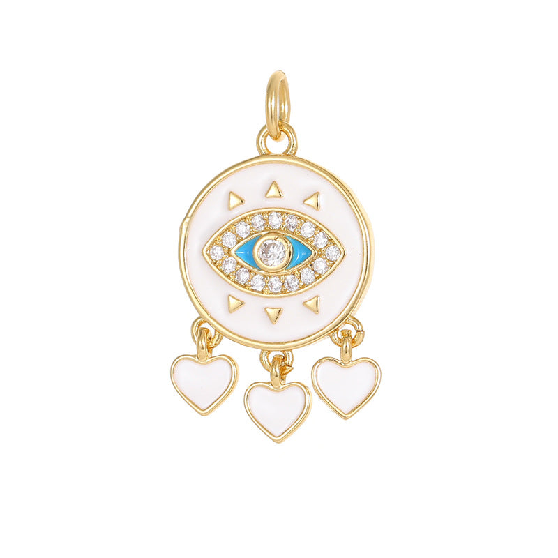 Pendentif de charme à 2 yeux émail époxy strass embelli 14K GF