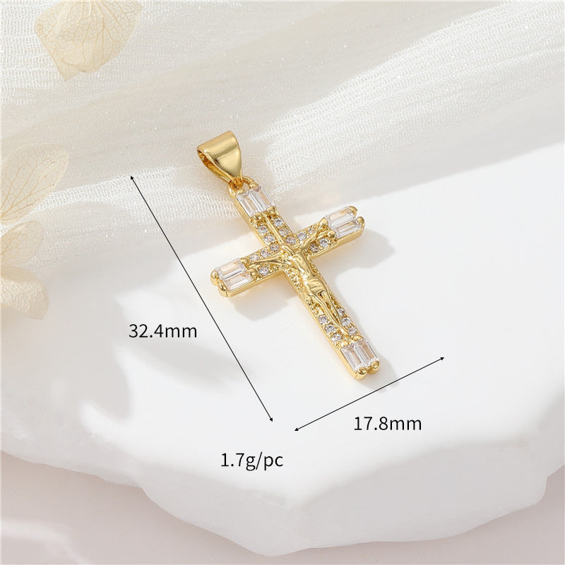 Pendentif à breloque 2 croix orné de strass 14K GF