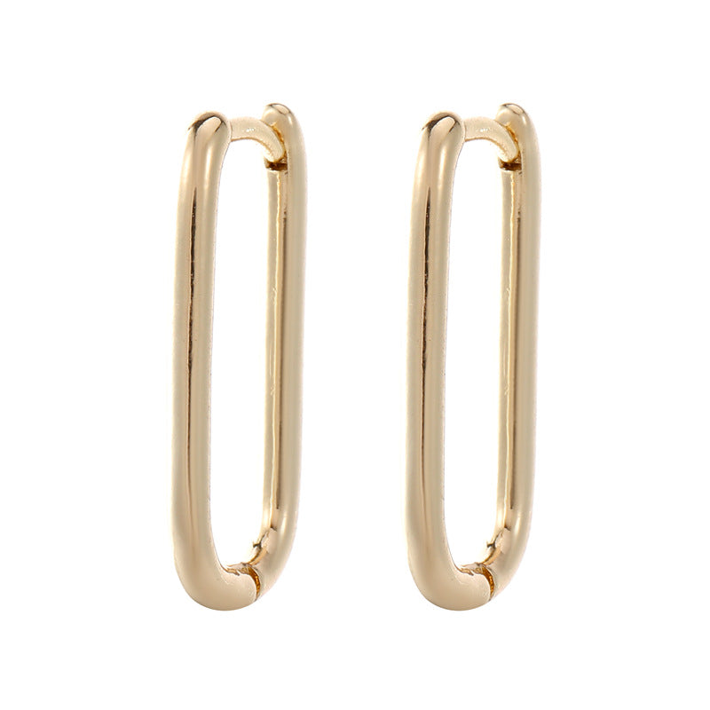 4 boucles d'oreilles créoles rondes rectangulaires brillantes 14K GF Earing