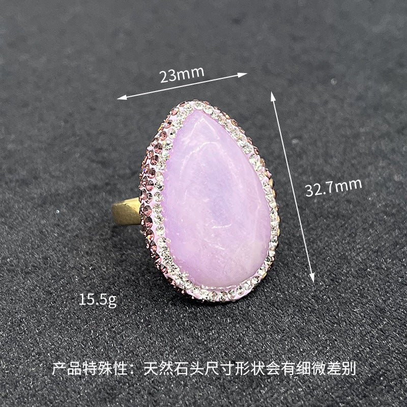 Bague en pierre précieuse naturelle à cercle ouvert ornée de strass 14K GF